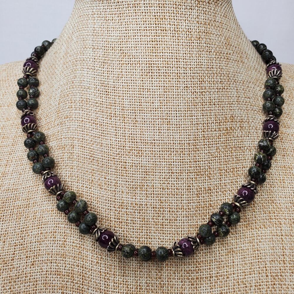 Vintage Necklace Ruby Zoisite 18 Inch Long w/ Decorative Clasp